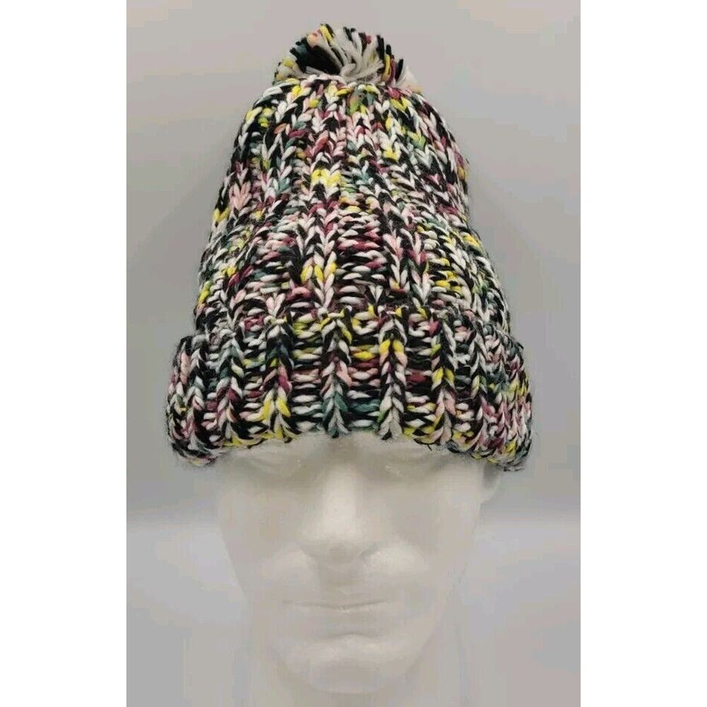 American Eagle Beanie Hat Crochet Pom Multicolor Purple Pink Yellow‎ Black White